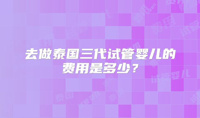 去做泰国三代试管婴儿的费用是多少？