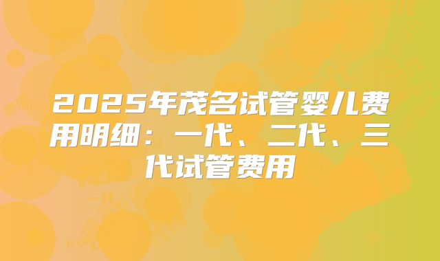 2025年茂名试管婴儿费用明细：一代、二代、三代试管费用