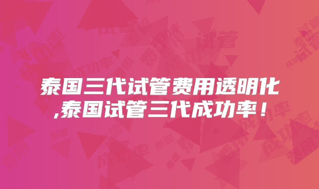 泰国三代试管费用透明化,泰国试管三代成功率！