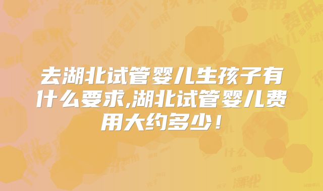 去湖北试管婴儿生孩子有什么要求,湖北试管婴儿费用大约多少!