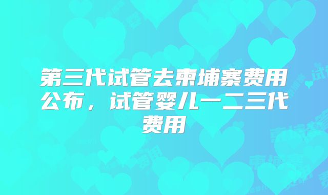 第三代试管去柬埔寨费用公布，试管婴儿一二三代费用