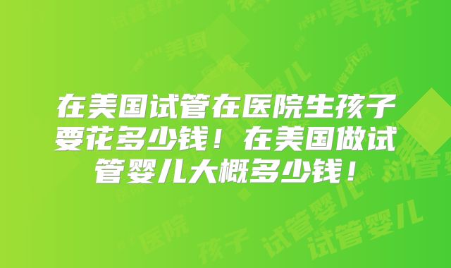 在美国试管在医院生孩子要花多少钱！在美国做试管婴儿大概多少钱！