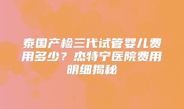 泰国产检三代试管婴儿费用多少？杰特宁医院费用明细揭秘
