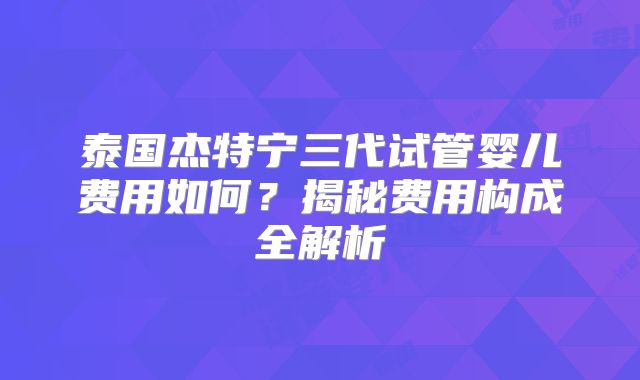 泰国杰特宁三代试管婴儿费用如何？揭秘费用构成全解析