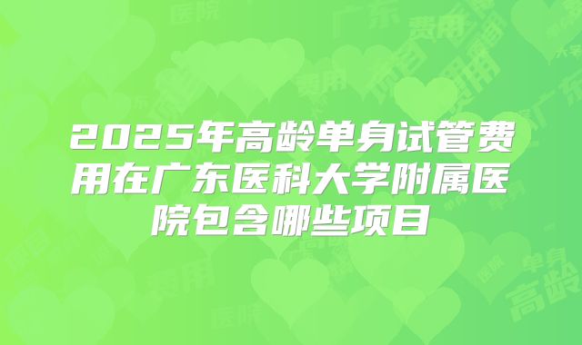 2025年高龄单身试管费用在广东医科大学附属医院包含哪些项目