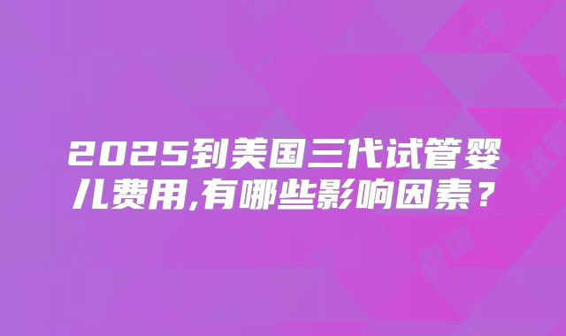 2025到美国三代试管婴儿费用,有哪些影响因素？