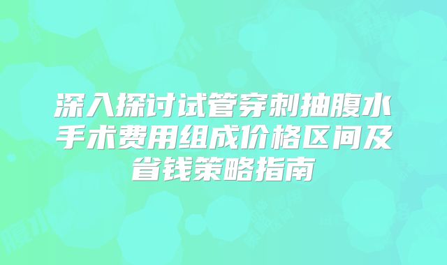 深入探讨试管穿刺抽腹水手术费用组成价格区间及省钱策略指南