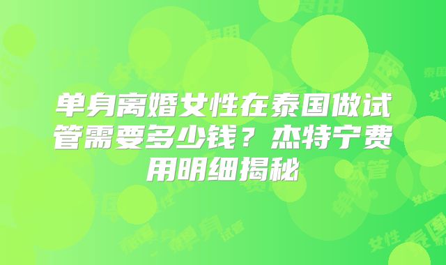 单身离婚女性在泰国做试管需要多少钱?杰特宁费用明细揭秘