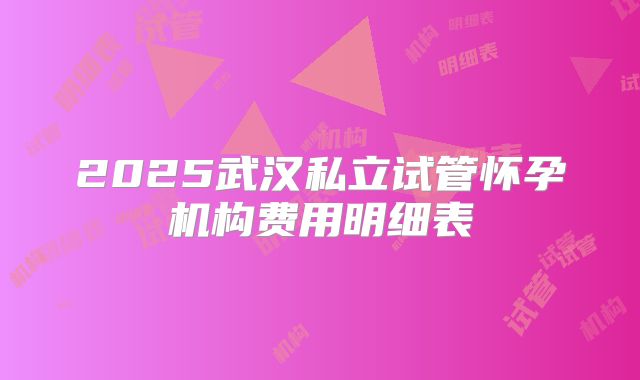 2025武汉私立试管怀孕机构费用明细表