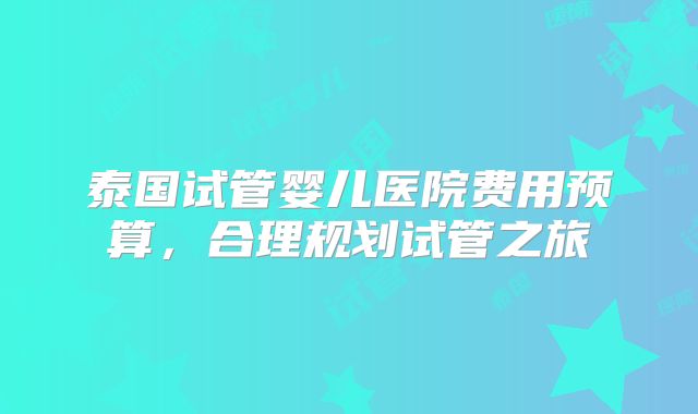 泰国试管婴儿医院费用预算，合理规划试管之旅