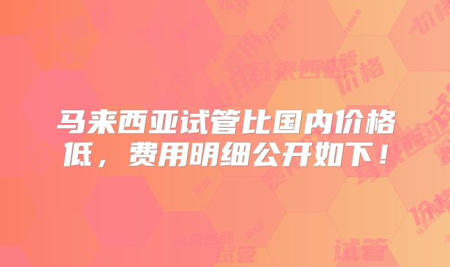 马来西亚试管比国内价格低,费用明细公开如下!
