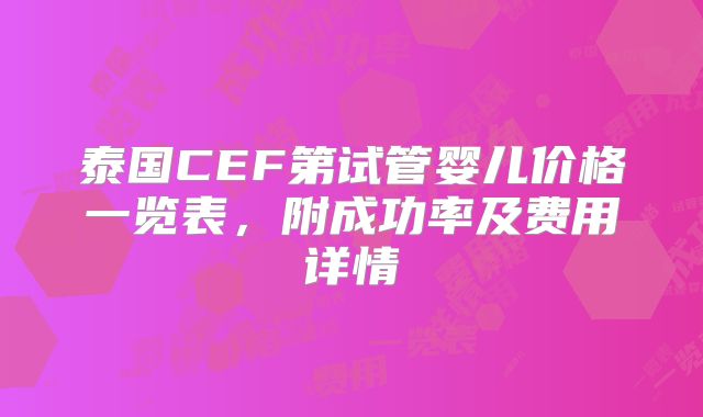 泰国CEF第试管婴儿价格一览表，附成功率及费用详情