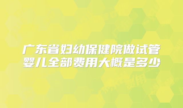 广东省妇幼保健院做试管婴儿全部费用大概是多少