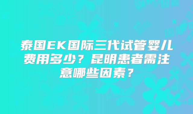 泰国EK国际三代试管婴儿费用多少？昆明患者需注意哪些因素？