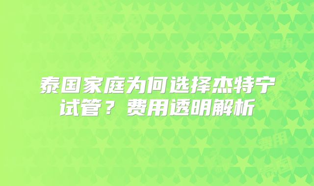 泰国家庭为何选择杰特宁试管?费用透明解析