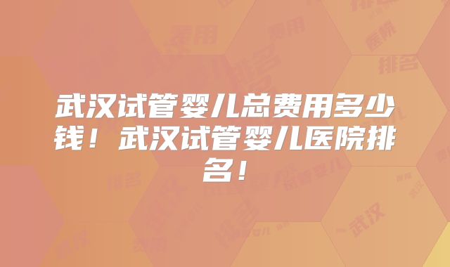 武汉试管婴儿总费用多少钱！武汉试管婴儿医院排名！