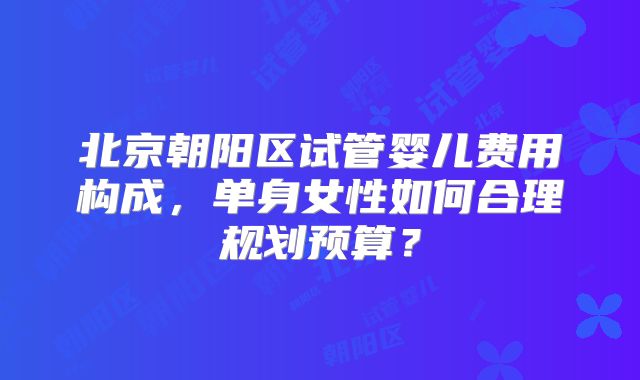 北京朝阳区试管婴儿费用构成，单身女性如何合理规划预算？
