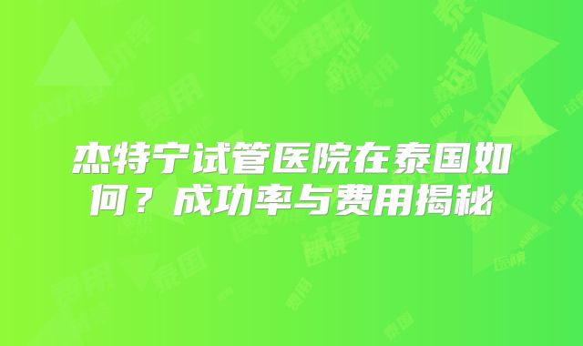 杰特宁试管医院在泰国如何?成功率与费用揭秘