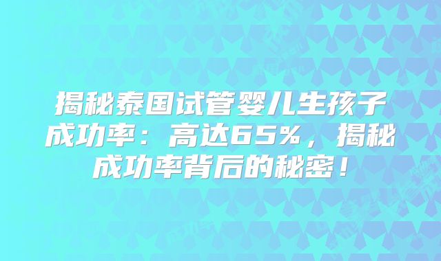 揭秘泰国试管婴儿生孩子成功率：高达65%，揭秘成功率背后的秘密！