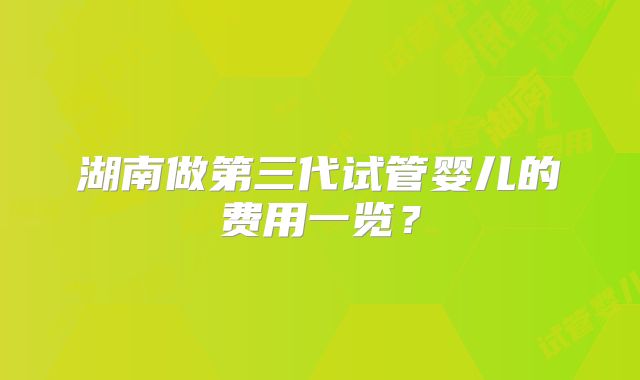 湖南做第三代试管婴儿的费用一览？