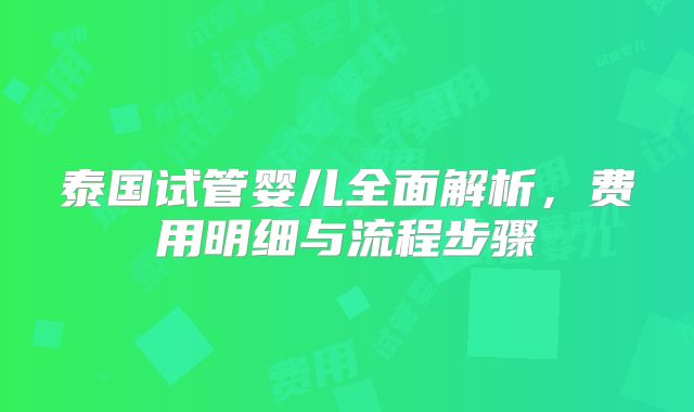 泰国试管婴儿全面解析，费用明细与流程步骤