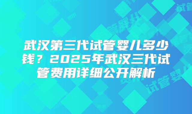 武汉第三代试管婴儿多少钱？2025年武汉三代试管费用详细公开解析