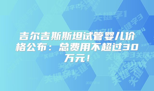 吉尔吉斯斯坦试管婴儿价格公布:总费用不超过30万元!
