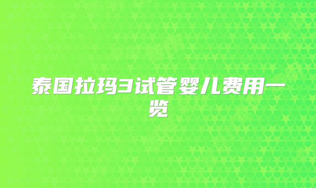 泰国拉玛3试管婴儿费用一览