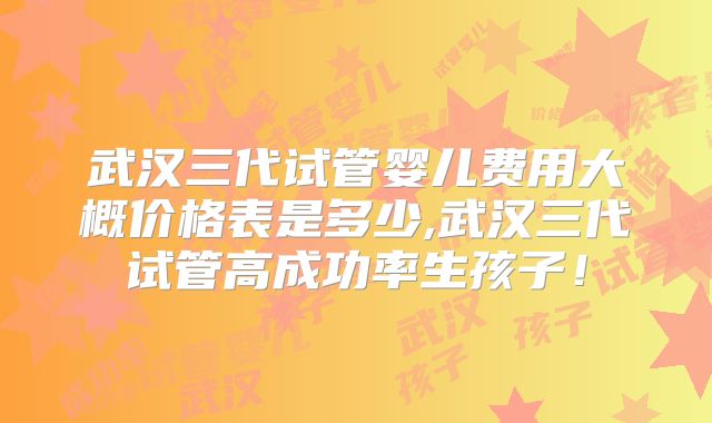武汉三代试管婴儿费用大概价格表是多少,武汉三代试管高成功率生孩子！