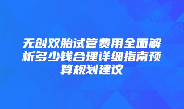 无创双胎试管费用全面解析多少钱合理详细指南预算规划建议