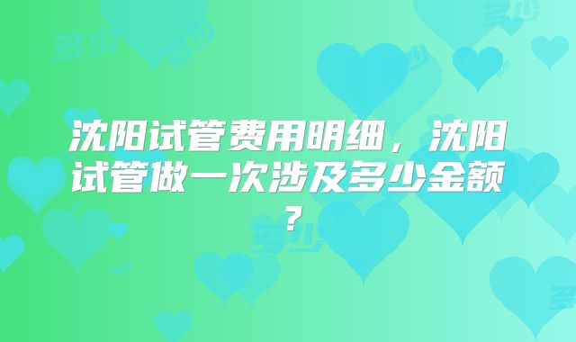 沈阳试管费用明细，沈阳试管做一次涉及多少金额？