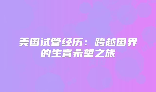 美国试管经历：跨越国界的生育希望之旅