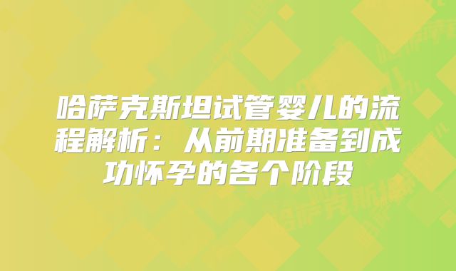 哈萨克斯坦试管婴儿的流程解析：从前期准备到成功怀孕的各个阶段
