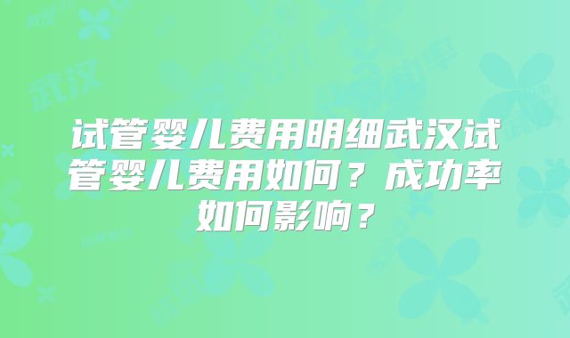 试管婴儿费用明细武汉试管婴儿费用如何？成功率如何影响？