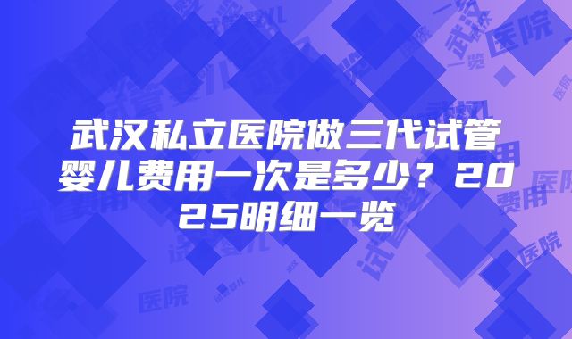 武汉私立医院做三代试管婴儿费用一次是多少？2025明细一览