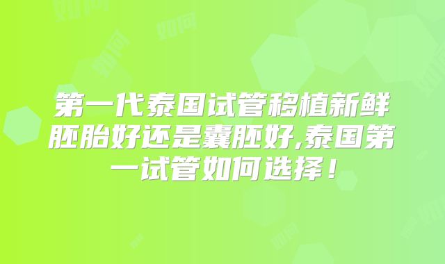 第一代泰国试管移植新鲜胚胎好还是囊胚好,泰国第一试管如何选择！