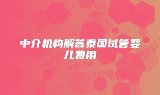 中介机构解答泰国试管婴儿费用