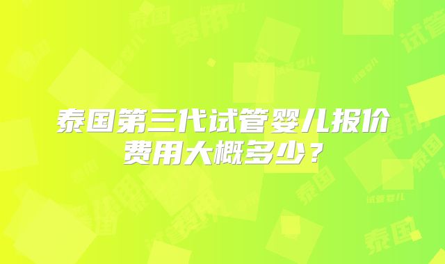 泰国第三代试管婴儿报价费用大概多少？