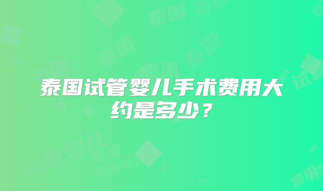 泰国试管婴儿手术费用大约是多少？