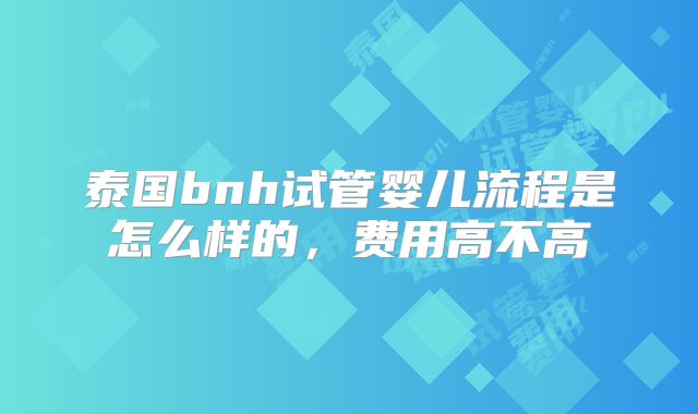 泰国bnh试管婴儿流程是怎么样的，费用高不高