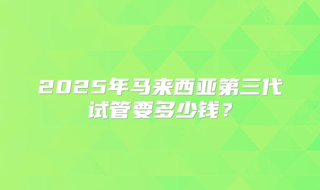 2025年马来西亚第三代试管要多少钱？