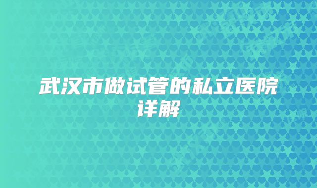武汉市做试管的私立医院详解