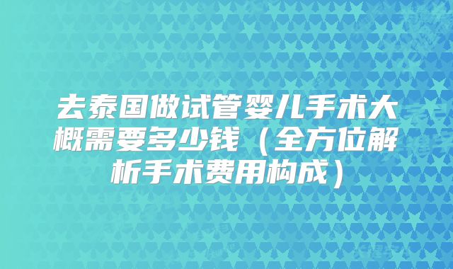 去泰国做试管婴儿手术大概需要多少钱（全方位解析手术费用构成）