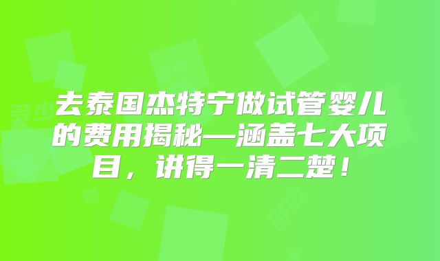 去泰国杰特宁做试管婴儿的费用揭秘—涵盖七大项目，讲得一清二楚！