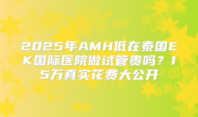 2025年AMH低在泰国EK国际医院做试管贵吗？15万真实花费大公开