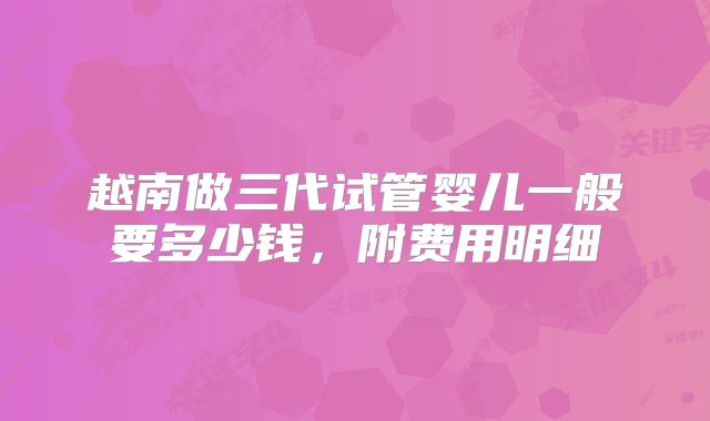 越南做三代试管婴儿一般要多少钱，附费用明细