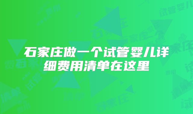 石家庄做一个试管婴儿详细费用清单在这里