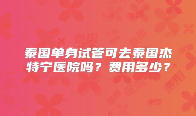 泰国单身试管可去泰国杰特宁医院吗？费用多少？