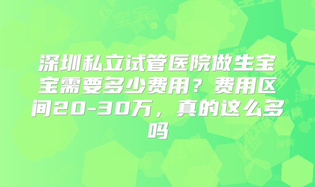 深圳私立试管医院做生宝宝需要多少费用？费用区间20-30万，真的这么多吗