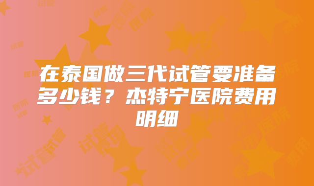 在泰国做三代试管要准备多少钱？杰特宁医院费用明细